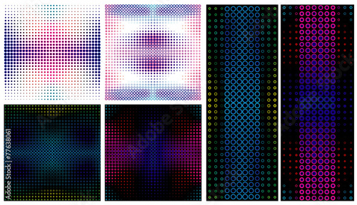 Vector set of color dotted halftone background