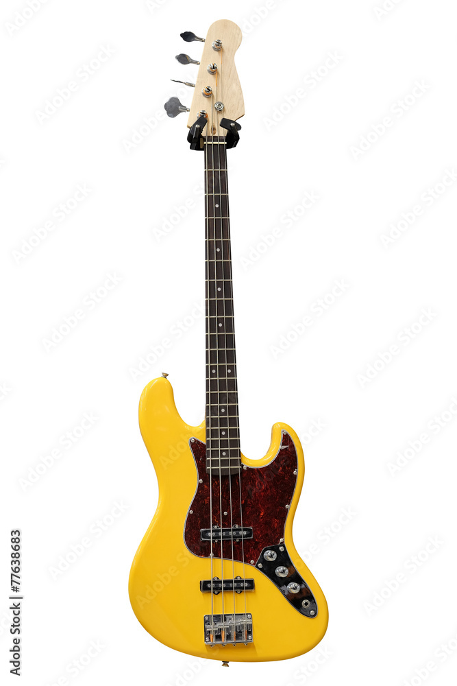 Obraz premium The image of yellow electric guitar under the white background