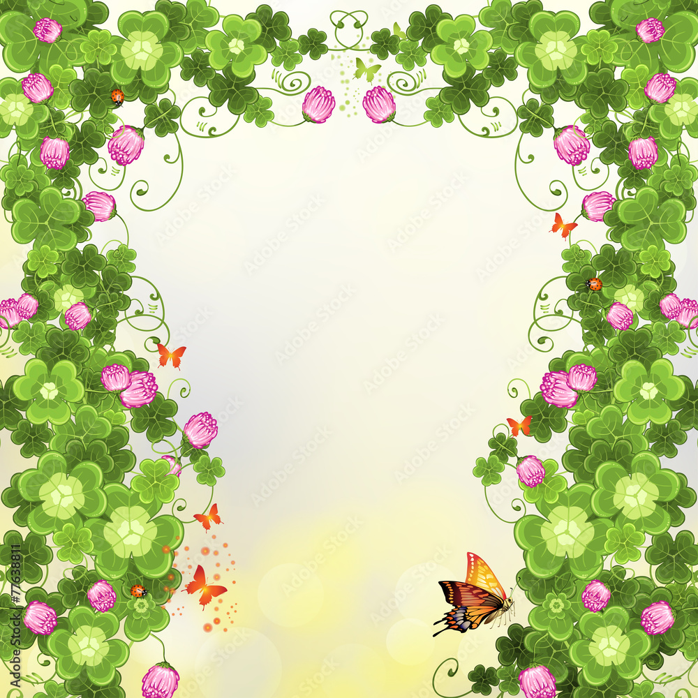 Abstract background with clover and butterflies Abstract background with clover and butterflies