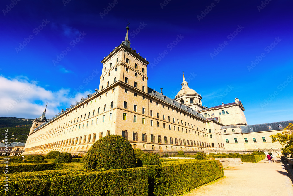 Wide angle shot of Royal Palace  in sunny  day.  El Escorial