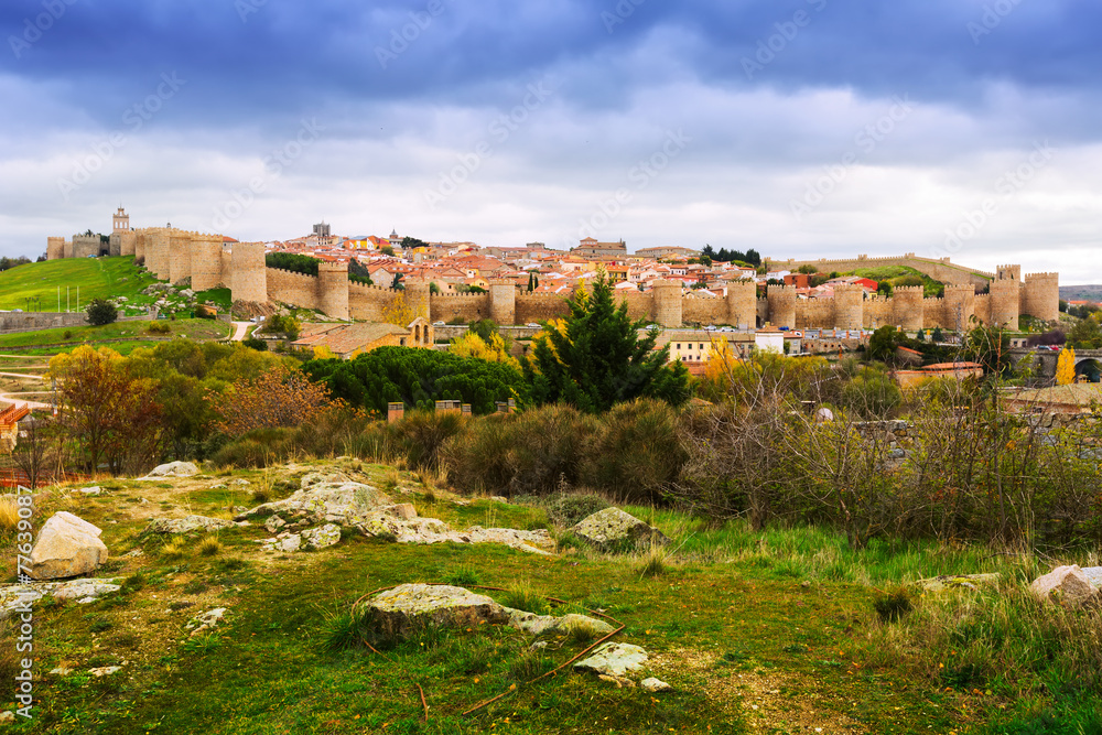 general view of Avila  in november. Spain