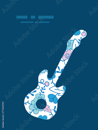 Vector blue and pink kimono blossoms guitar music silhouette