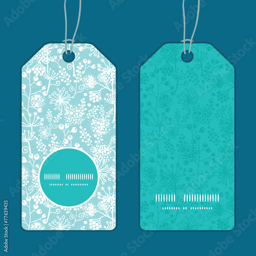 Vector blue and white lace garden plants vertical round frame