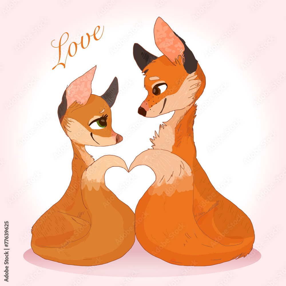 Cute Fox Couple Live Wallpaper: Sweet kissing duo in vector