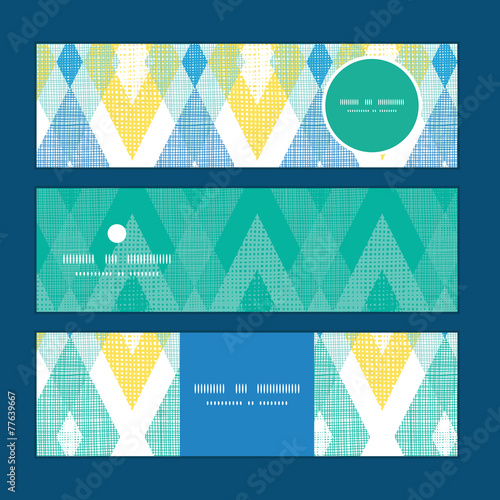 Vector colorful fabric ikat diamond horizontal banners set