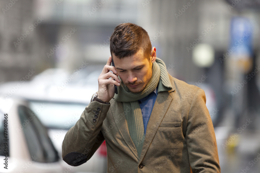 Handsome Man Talking On Mobile Phone Outdoor Handsome Man Talking On Mobile Phone Outdoor