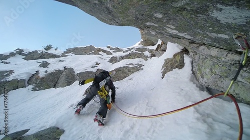 Extreme winter climbing, Western italian Alps photo