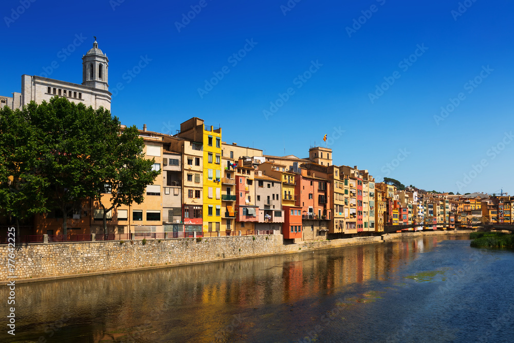  picturesque houses on river bank of Onyar  in Girona