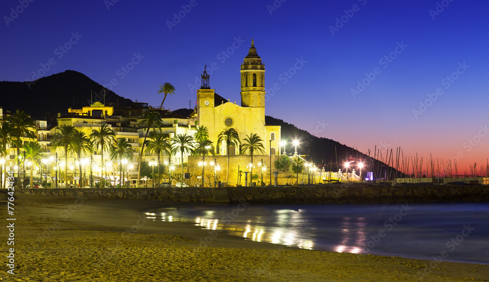 Early morning view of  church at Sitges