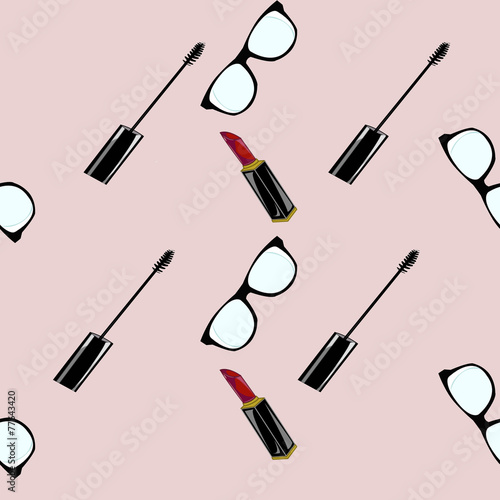 seamless pattern make up e occhiale su sfondo rosa