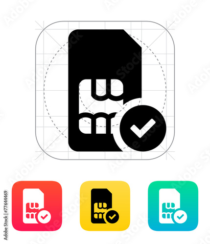 SIM card with accept sign icon.