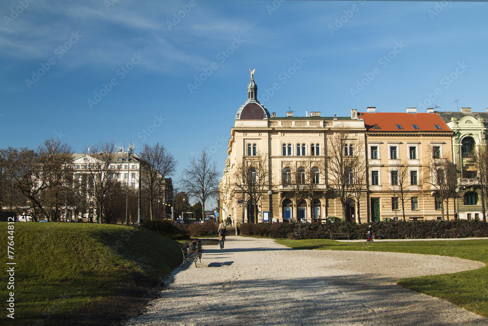 Promenade on King Tomislav Square in Zagreb, Croatia