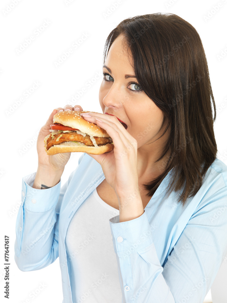 Young Woman Eating a Chicken Burger Young Woman Eating a Chicken Burger