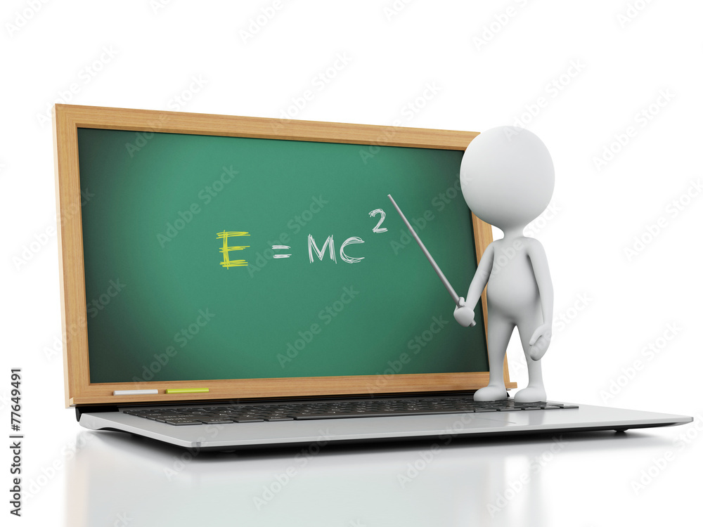 3d white people with laptop. Online education concept