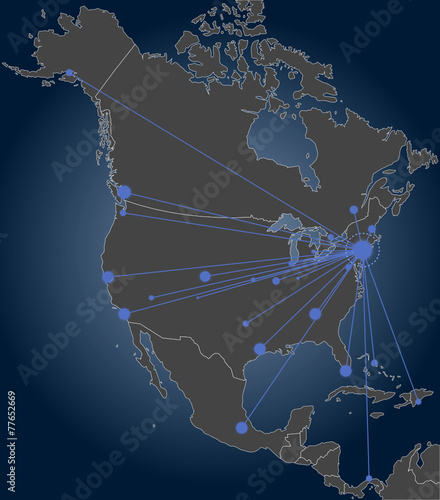 New York centered North America map