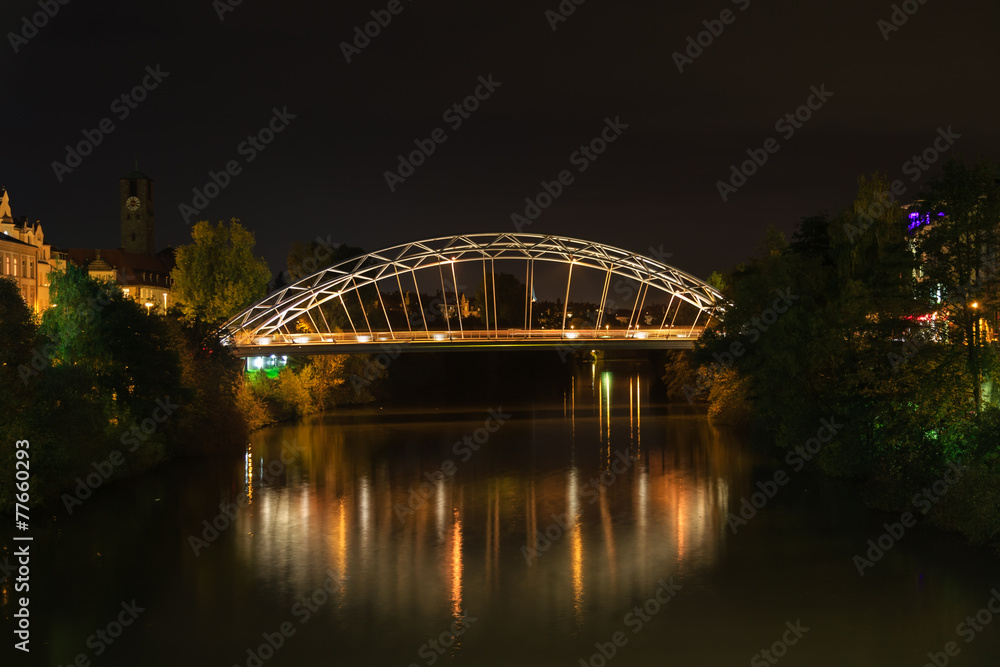 Fototapeta premium Metal bridge in Bamberg at night