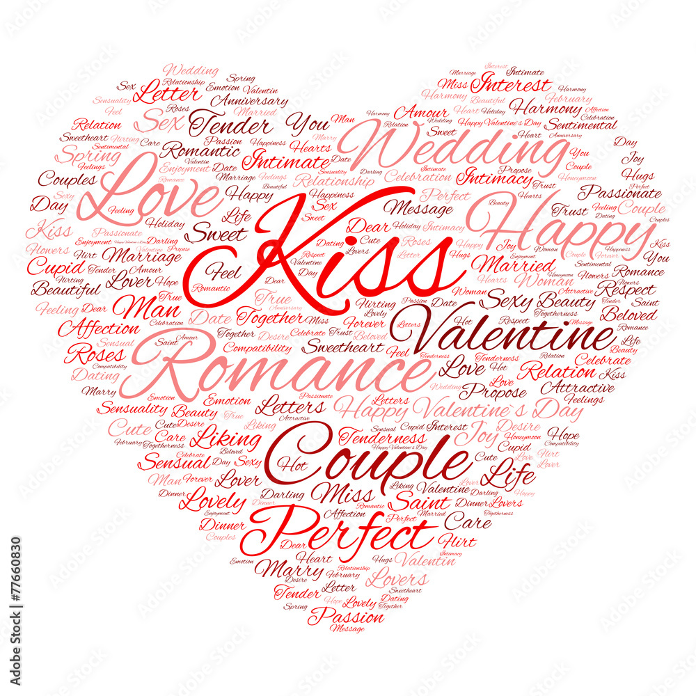 Conceptual Valentine heart word cloud Conceptual Valentine heart word cloud