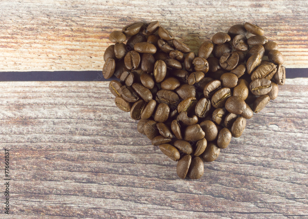 Valentines day heart with coffee on wooden background