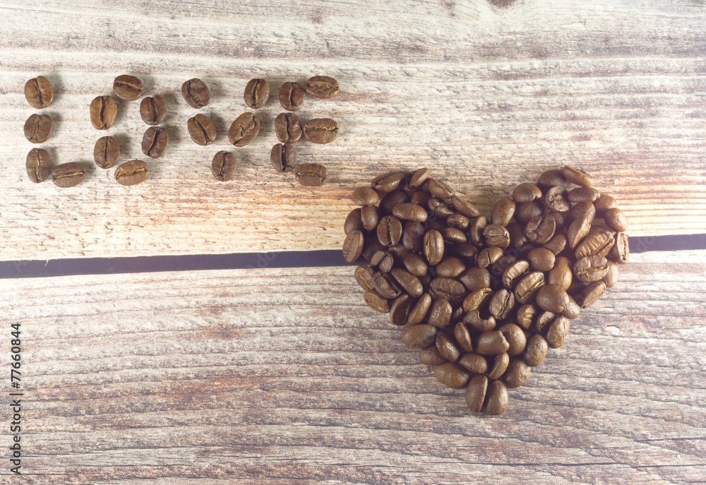 Valentines day word love and heart with coffee
