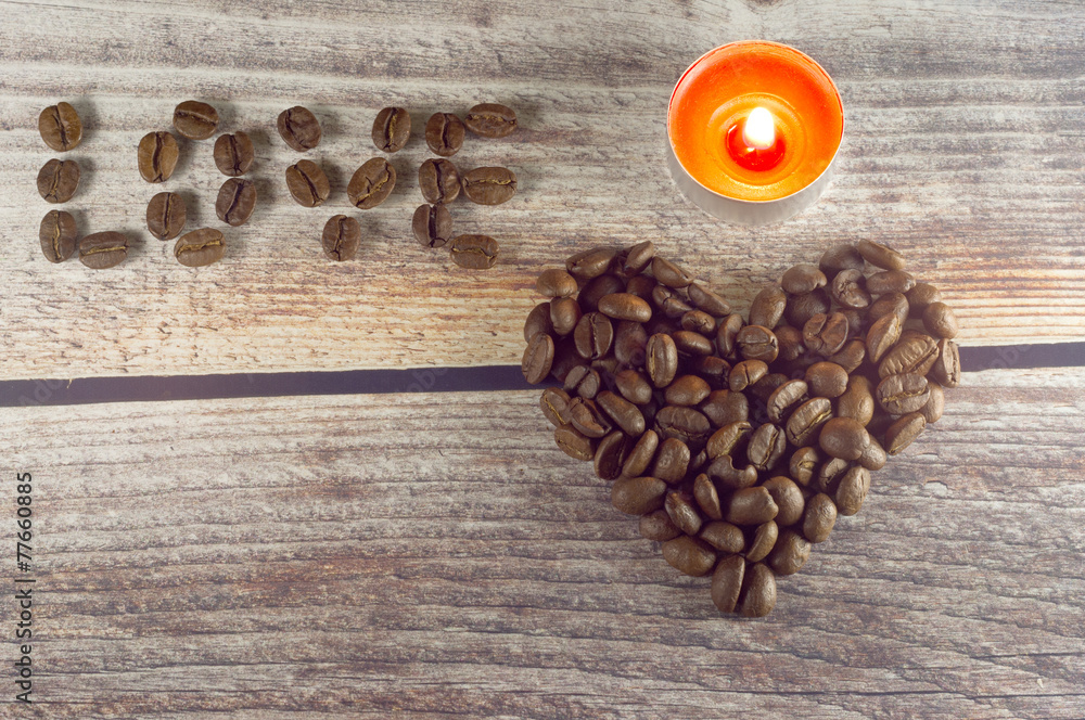 Valentines day word love and heart with coffee