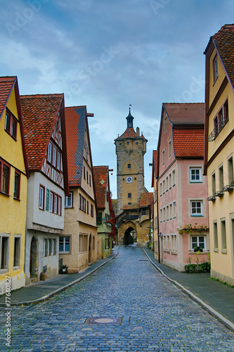 Narrow medieval street with hdr toning in Rothenburg
