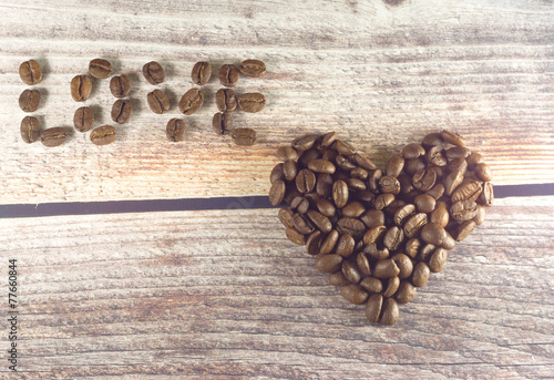 Obraz na płótnie Valentines day word love and heart with coffee w salonie
