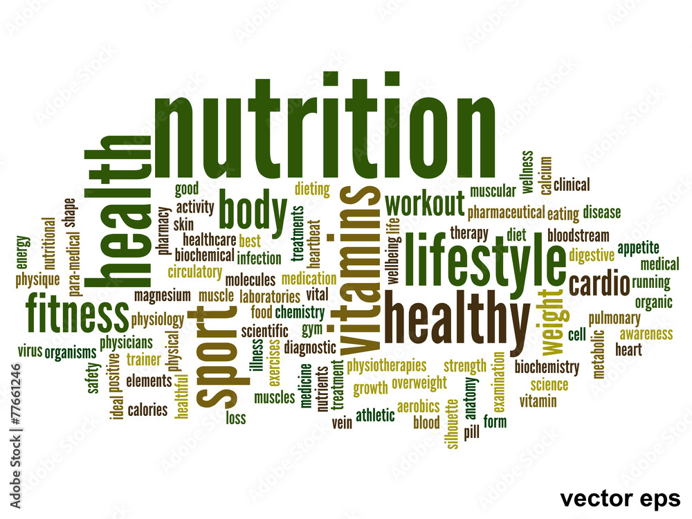 Vector conceptual nutrition health word cloud Vector conceptual nutrition health word cloud
