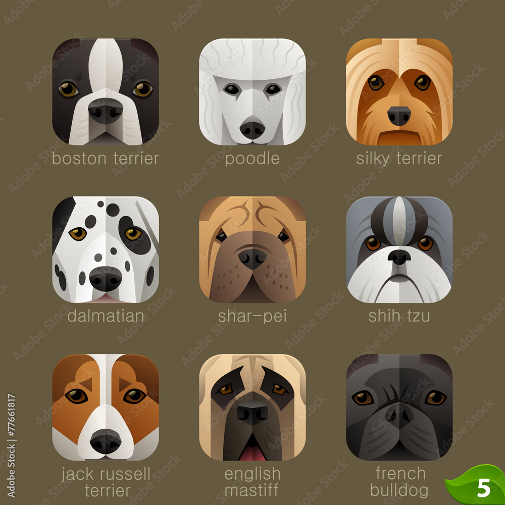 Obraz premium Animal faces for app icons-dogs set 4