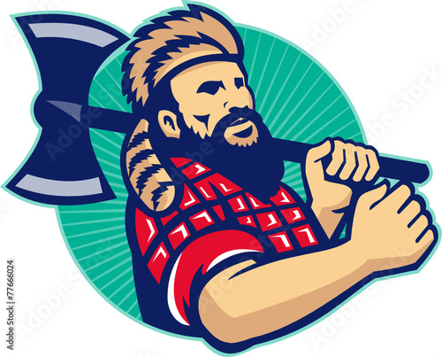 Lumberjack Logger With Axe Retro
