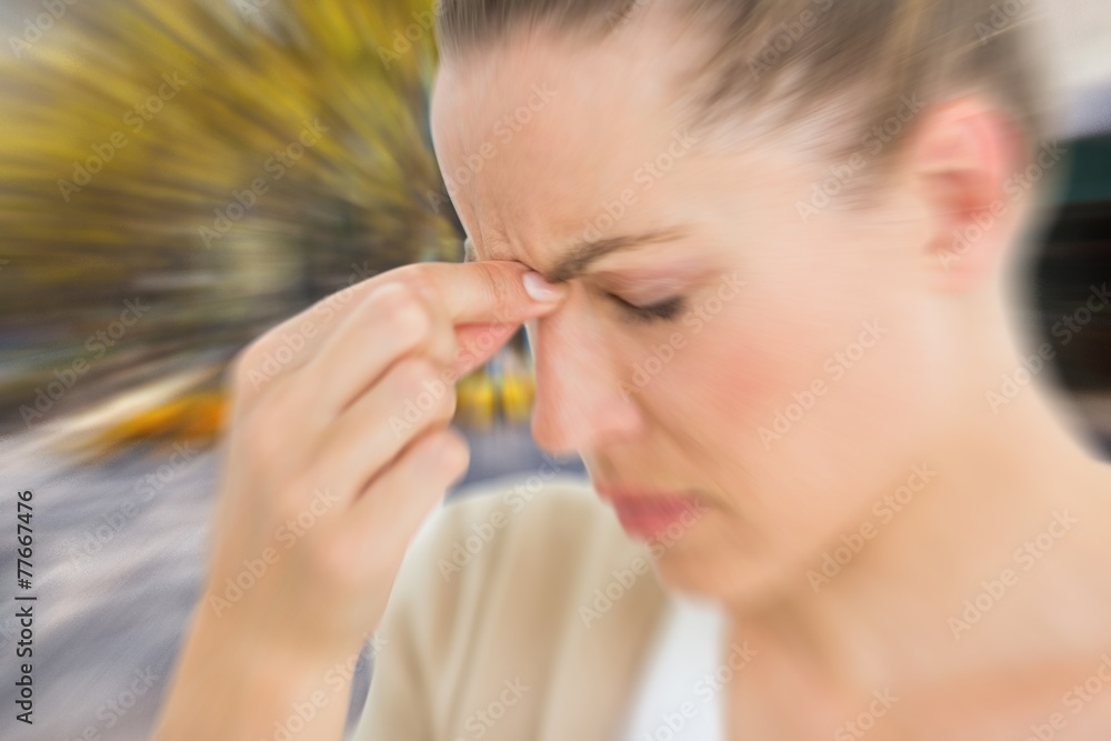 Composite image of woman with headache Composite image of woman with headache