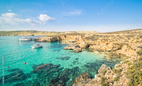 The world famous Blue Lagoon in Comino island of Malta photo