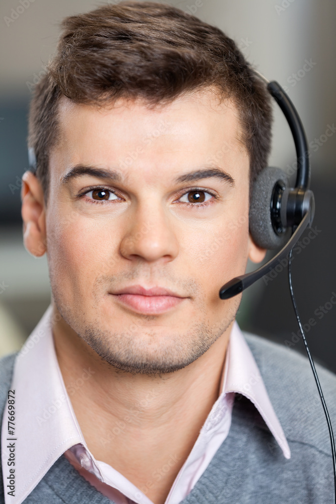 Confident Customer Service Representative Wearing Headset Confident Customer Service Representative Wearing Headset