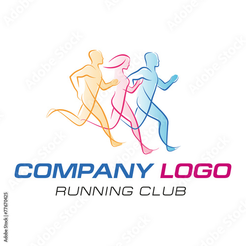 Vector logo, symbol silhouettes of lines of a running group of people. marathon.