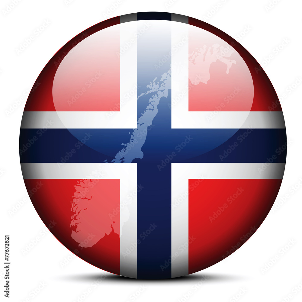 Obraz premium Map on flag button of Kingdom of Norway