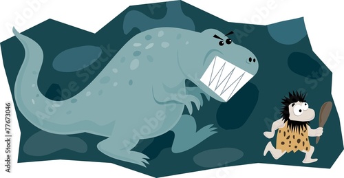 Dinosaur chasing caveman
