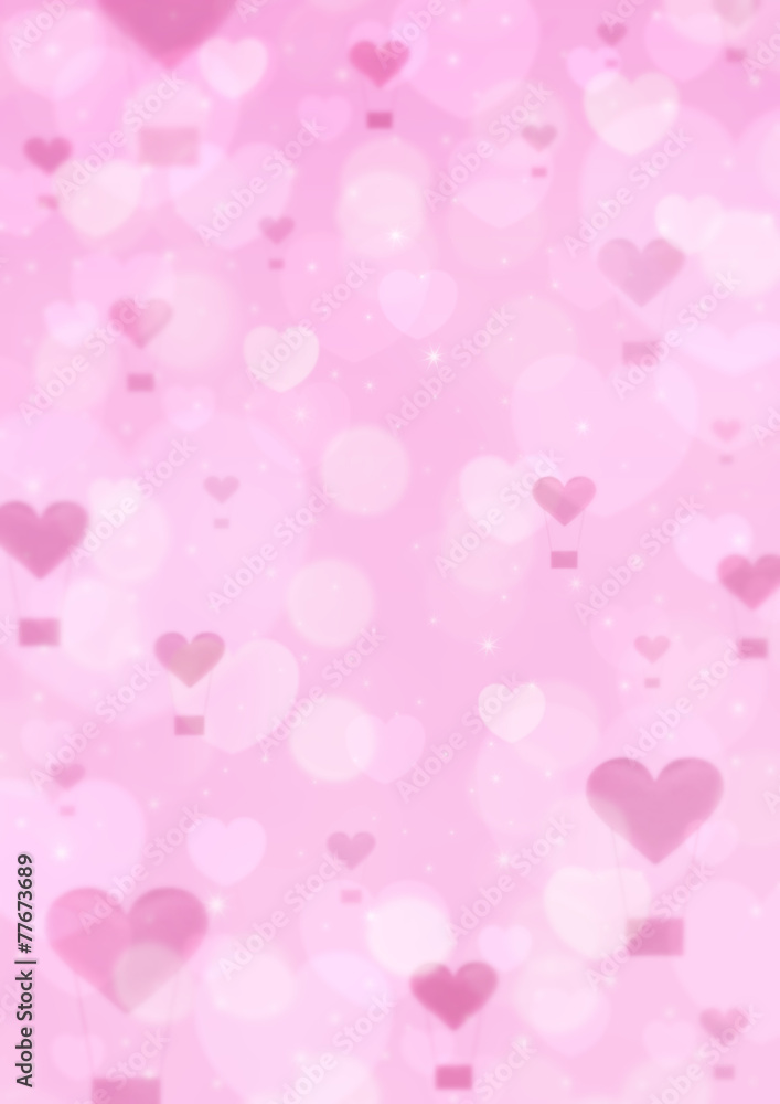 Blur pink heart air balloon on pink bokeh background, love conce