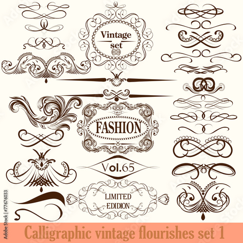 Collection of vector calligraphic flourishes in vintage style
