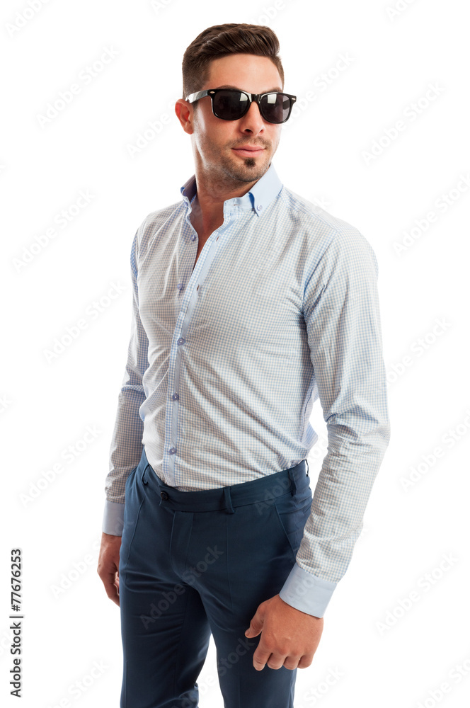 Beautiful male model wearing open shirt and tight pants Beautiful male model wearing open shirt and tight pants