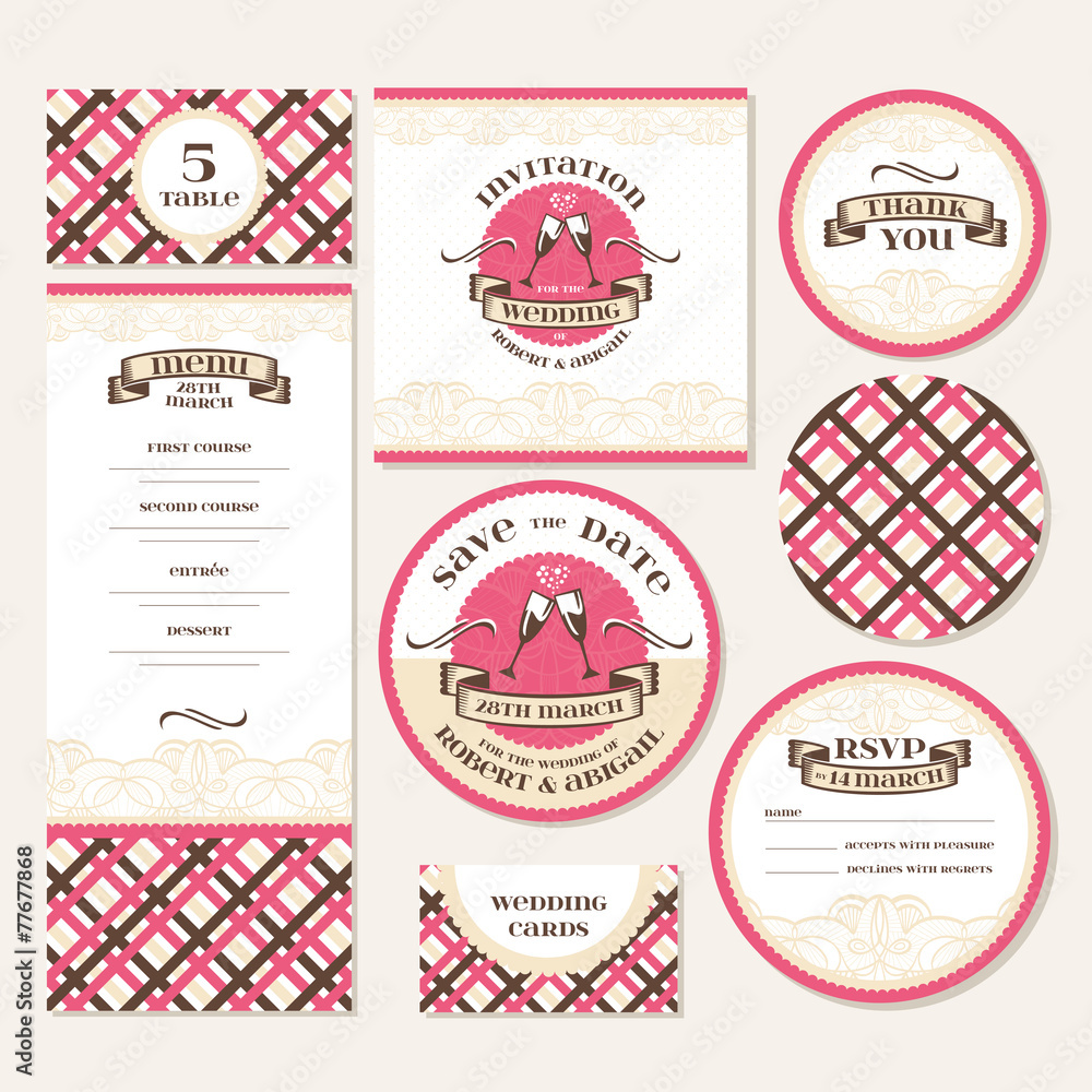 Obraz premium Set of vintage wedding cards