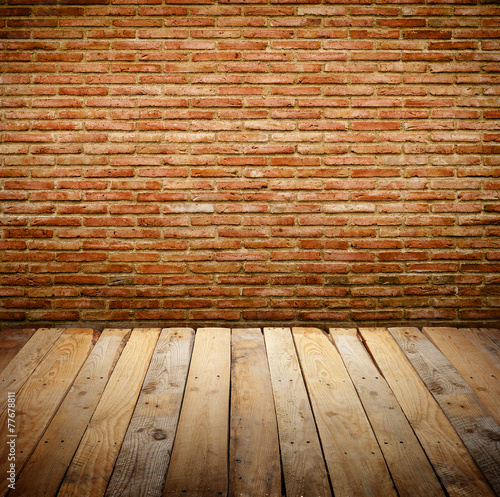 brickwall with wooden table