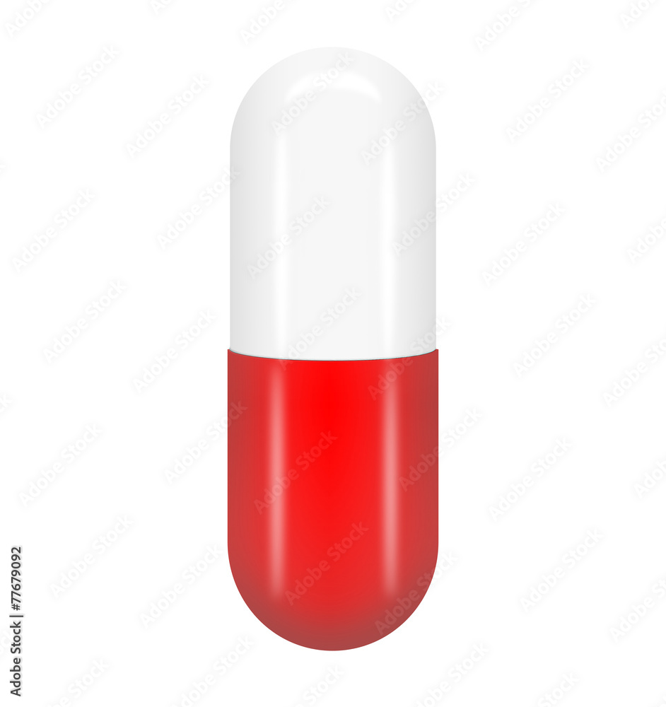 Red pill with the red cross isolated on white background Red pill with the red cross isolated on white background