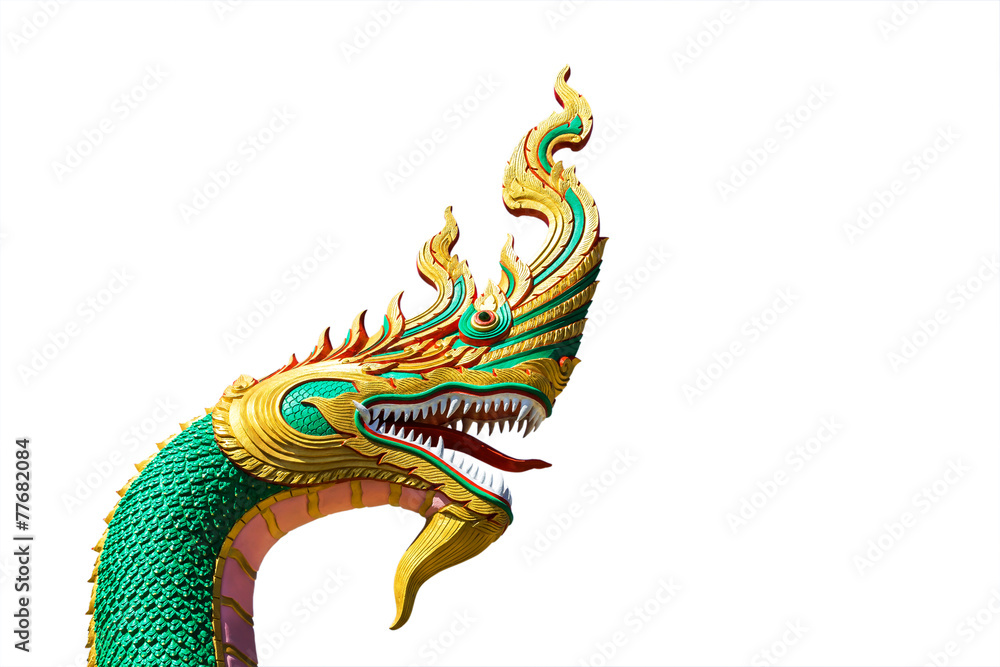 Fototapeta premium serpent king or king of naga statue on white background
