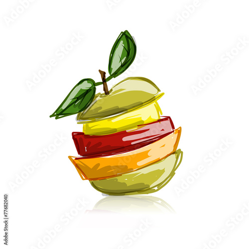 Slices of fruits, apple shape. Sketch for your design