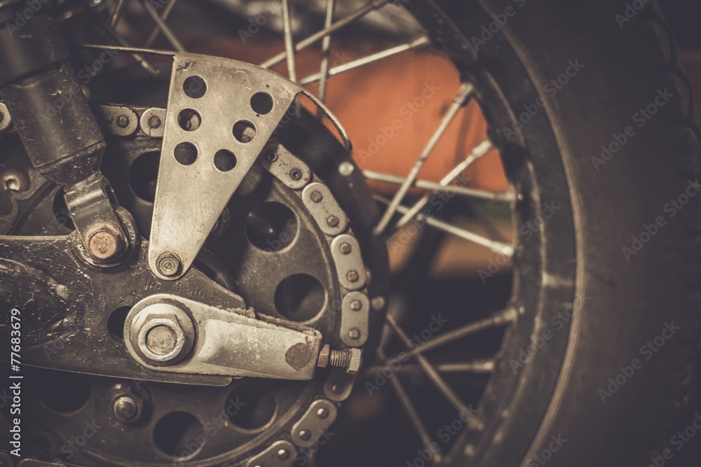Fototapeta premium Motorcycle sprocket and custom chain guard