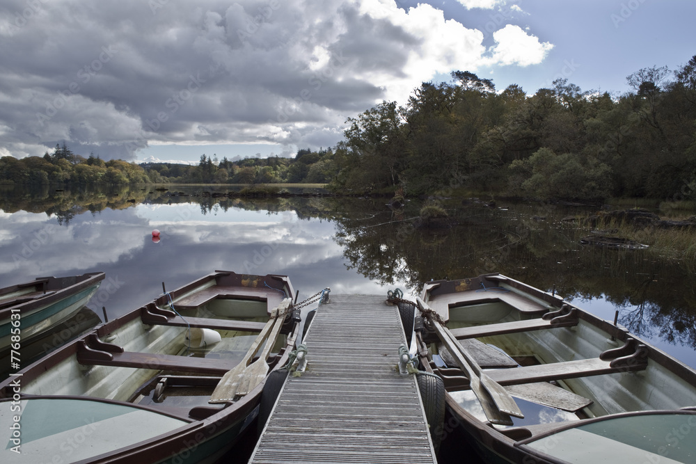 Naklejka premium Fishing boats on Lough Eske, Co. Donegal, Ireland