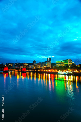 Downtown Portland cityscape at the night time