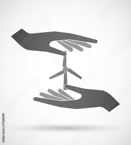Hands protecting or giving a wind generator