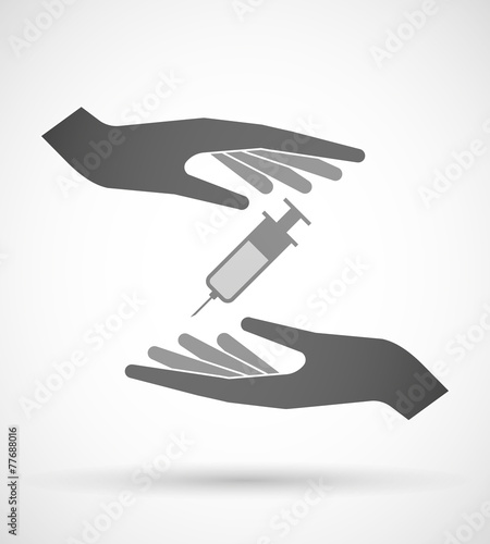 Hands protecting or giving a syringe