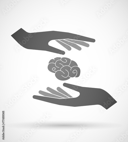 Hands protecting or giving a brain