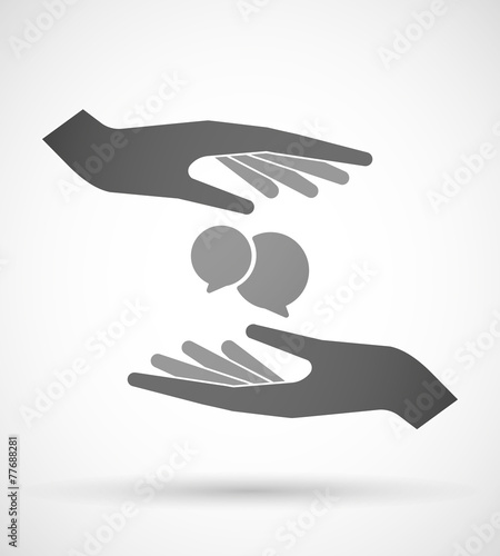 Hands protecting or giving a comic balloon